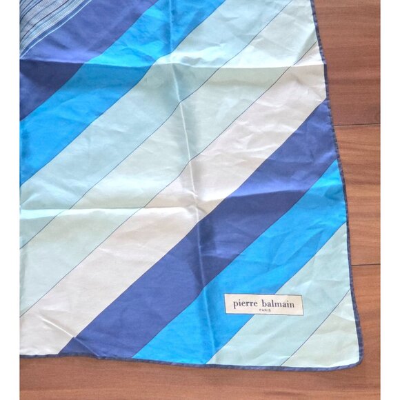 Pierre Balmain Paris Silk Blue Geometric Pattern Scarf 26" Square - Picture 2 of 5
